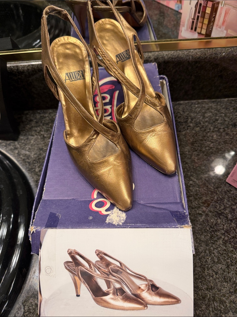 Allure leather Women's Metallic Bronze Pointed-Toe Slingback Heels